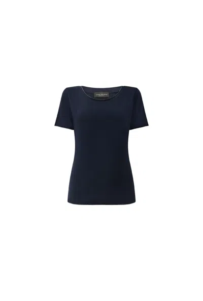 James Lakeland Women's Blue Short Sleeve Navy Top