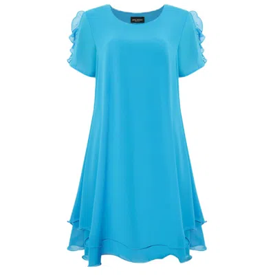James Lakeland Women's Blue Short Sleeve Wave Hem Dress Turquoise