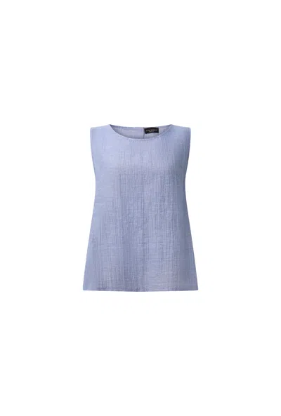 James Lakeland Women's Blue Sleeveless Back Button Top