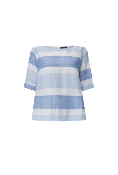 James Lakeland Women's Blue Striped Back Button Top