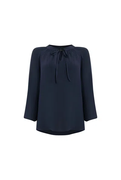 James Lakeland Women's Blue Tie Up Neck Blouse