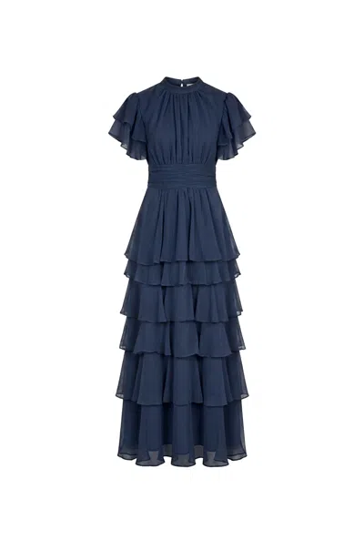 James Lakeland Women's Blue Tiered Ruffle Maxi Dress – Navy