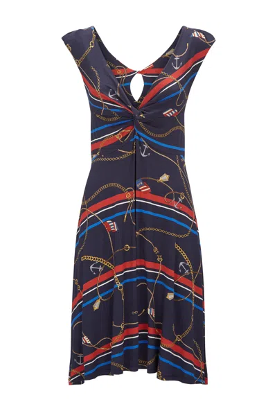 James Lakeland Women's Blue V Knot Jersey Cap Sleeve Dress - Navy