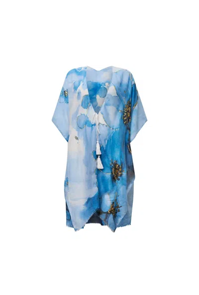James Lakeland Women's Blue Watercolour Floral Kaftan