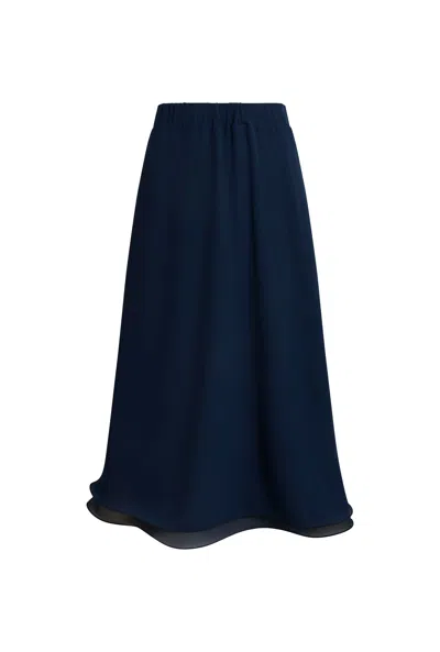 James Lakeland Women's Blue Wave Hem Tiered Skirt Navy