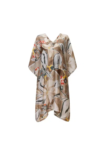 James Lakeland Women's Brown Beige Abstract Floral Kaftan In Multi