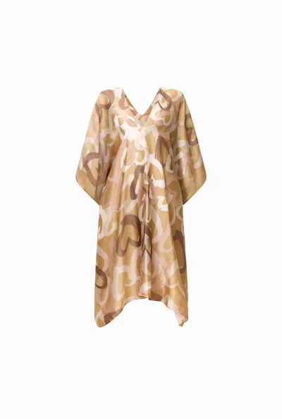 James Lakeland Women's Brown Beige Heart Print Kaftan