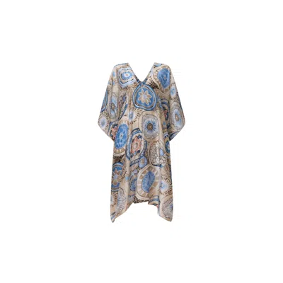 James Lakeland Women's Brown Beige Mandala Print Kaftan In Blue