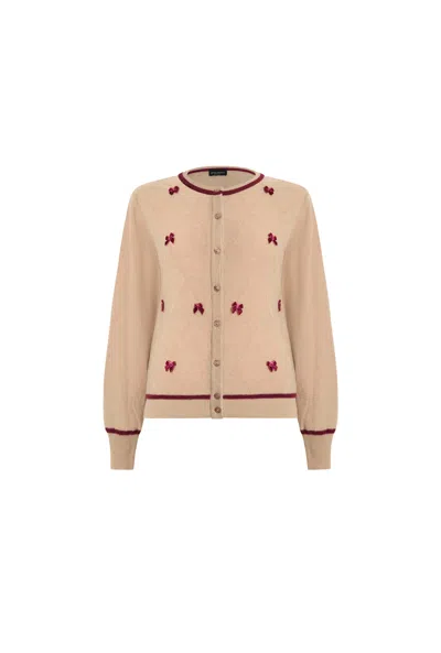 James Lakeland Women's Brown Bow Detail Camel Cardigan