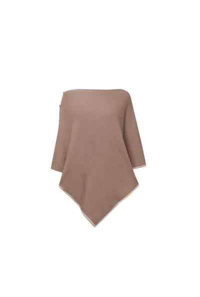 James Lakeland Women's Brown Button Detail Beige Poncho Top