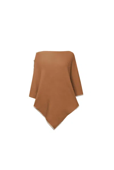 James Lakeland Women's Brown Button Detail Camel Poncho Top