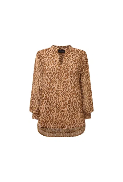 James Lakeland Women's Brown Camel Leopard Print Blouse