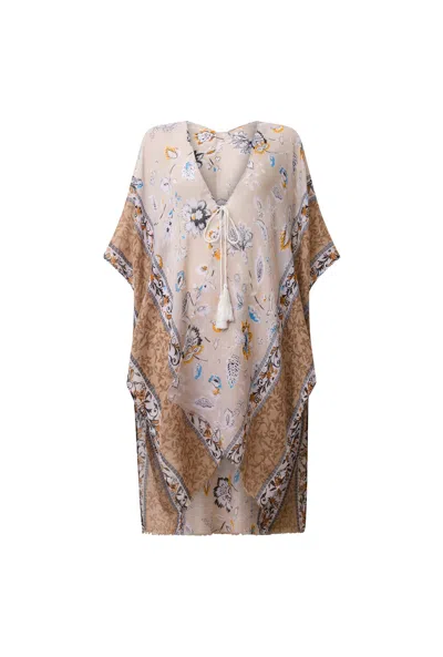 James Lakeland Women's Brown Floral Paisley Beige Kaftan