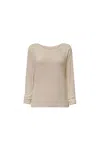 James Lakeland Women's Brown Long Sleeve Beige Top