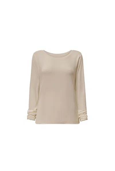 James Lakeland Women's Brown Long Sleeve Beige Top