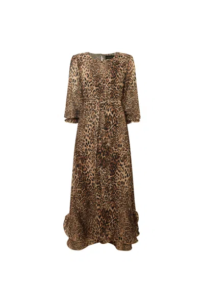 James Lakeland Women's Brown Maxi Leopard Wave Hem Dress