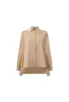 James Lakeland Women's Brown Pearl Collar Beige Cotton Shirt