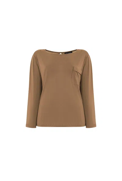 James Lakeland Women's Brown Pocket Jersey T-shirt Camel