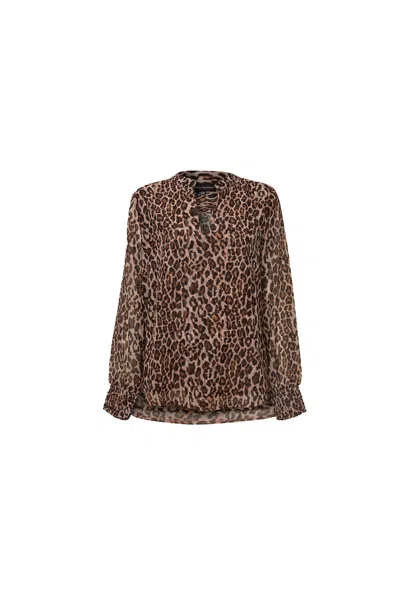 James Lakeland Women's Brown Print Leopard Blouse