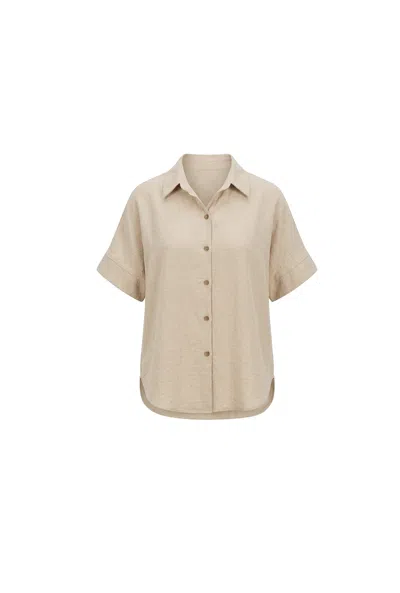 James Lakeland Women's Brown Relaxed Short Sleeve Blouse – Oatmeal