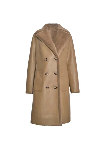 James Lakeland Women's Brown Reversible Faux Leather Coat Beige