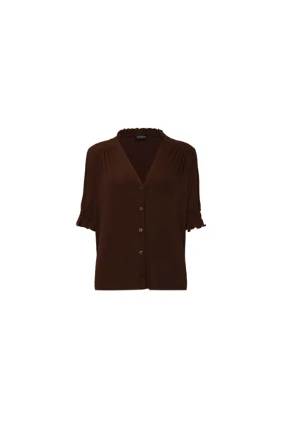 James Lakeland Women's Brown V-neck Jersey Blouse