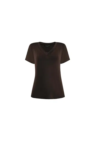 James Lakeland Women's Brown V-neck T-shirt