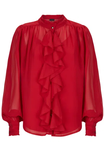 James Lakeland Women's Chiffon Redruffle Shirt - Red