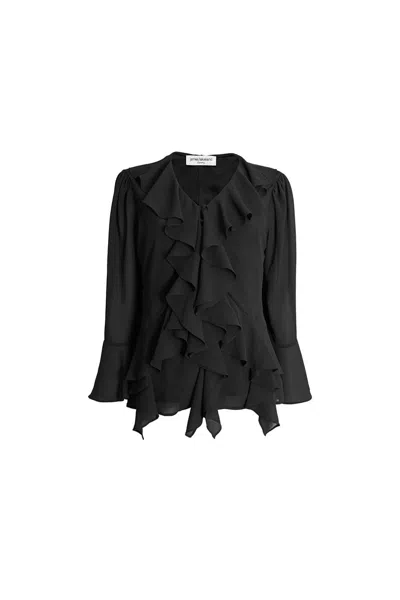 James Lakeland Women's Chiffon Ruffle Black Shirt