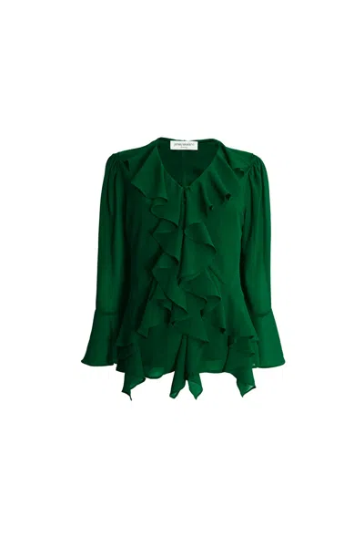 James Lakeland Women's Chiffon Ruffle Green Shirt