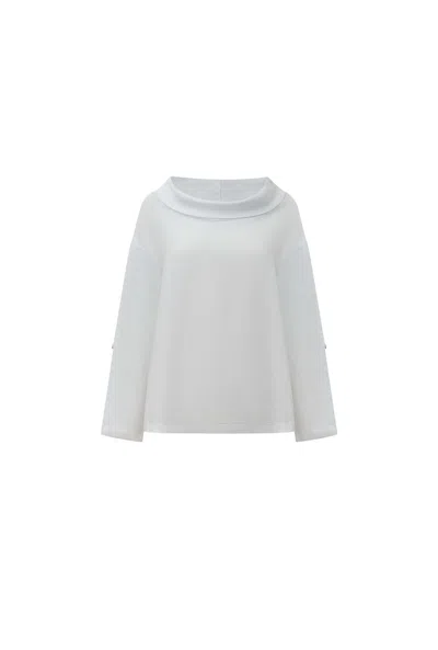 James Lakeland Women's Cowl Neck Linen White Top