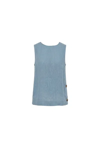 James Lakeland Women's Denim Blue Linen Sleeveless Top In Multi