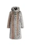 James Lakeland Women's Faux Fox Belted Long Coat In Beige/black/white