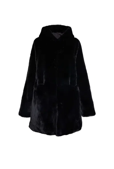 James Lakeland Women's Faux Fur Coat With Hood Black
