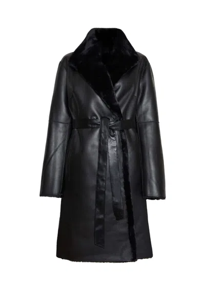 James Lakeland Women's Faux Fur Wrap Reversible Coat Black
