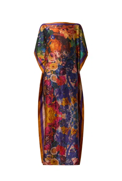 James Lakeland Women's Floral Maxi Summer Multicolour Kaftan In Blue/green/pink/yellow