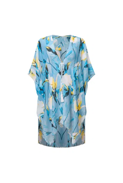James Lakeland Women's Floral Print Blue Kaftan