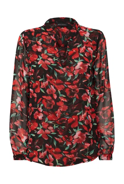 James Lakeland Women's Flower Print Mandarin Collar Blouse In Black-red