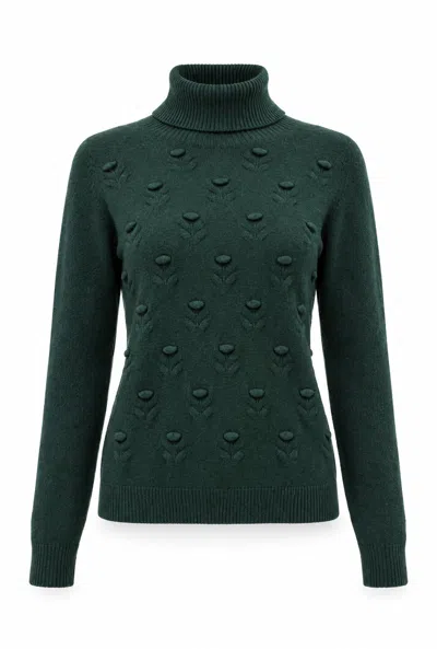 James Lakeland Women's Green Floral Roll Neck Jumper