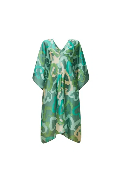 James Lakeland Women's Green Heart Print Kaftan