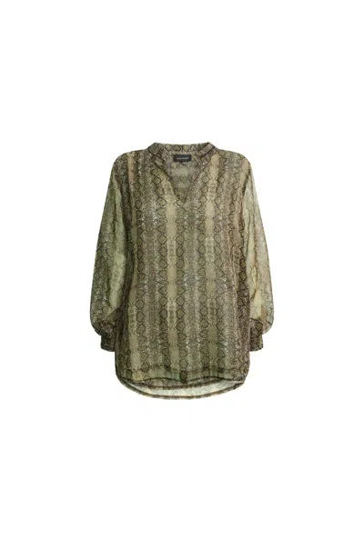 James Lakeland Women's Green Multi-tone Snake Print Sheer-sleeve Blouse