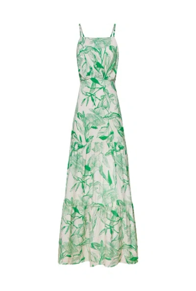 James Lakeland Women's Green Open Back Print Tiered Midi Dress