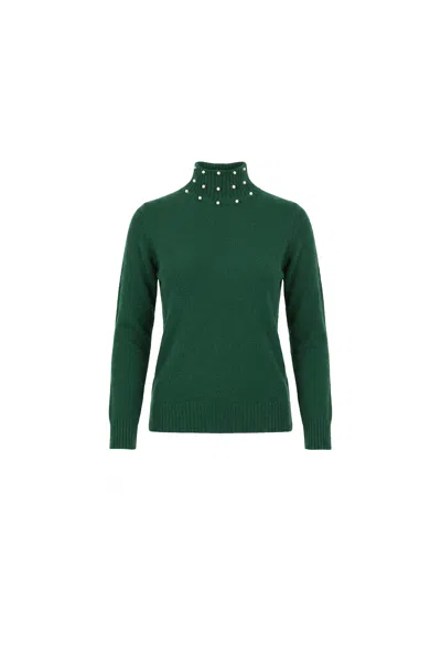 James Lakeland Women's Green Pearl Neck Jumper