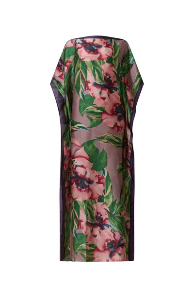 James Lakeland Women's Green / Pink / Purple Floral Green Maxi Kaftan In Green/pink/purple