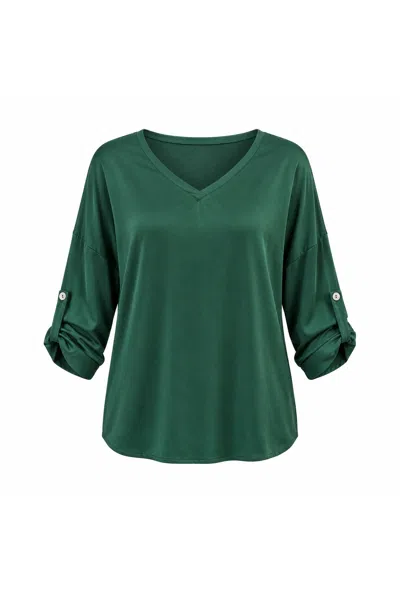 James Lakeland Women's Green Satin V-neck Blouse
