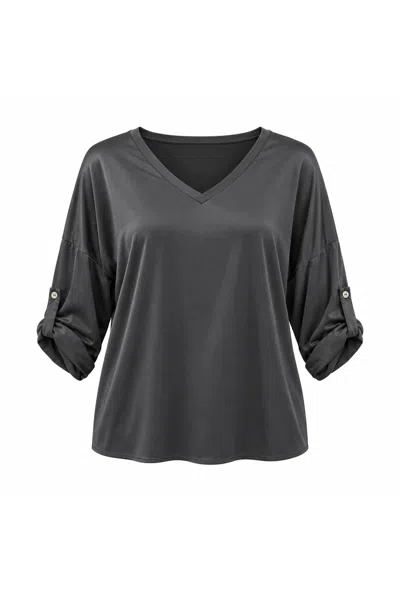 James Lakeland Women's Grey Charcoal Satin V-neck Blouse In Gray