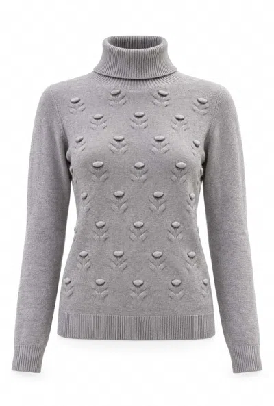 James Lakeland Women's Grey Floral Roll Neck Jumper In Gray