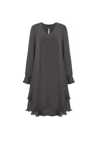 James Lakeland Women's Grey Long Sleeve Charcoal Wave Hem Dress