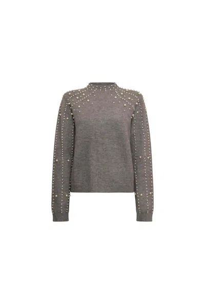 James Lakeland Women's Grey Pearl Sleeve Jumper In Gray