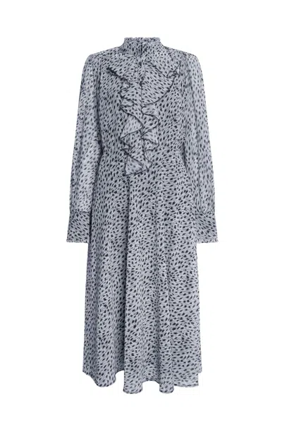 James Lakeland Women's Grey Printed Front Ruffle Midi Dress
